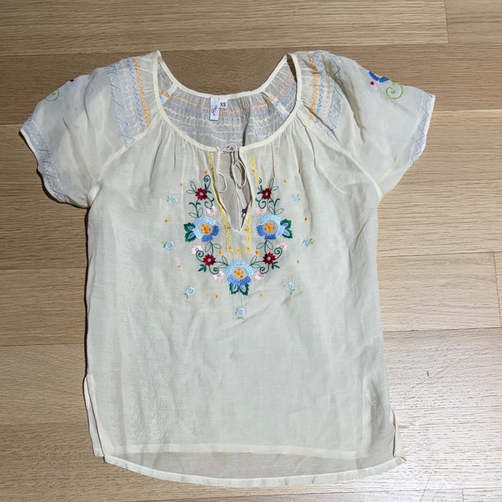 Joie Cream Blouse with Embroidered Details